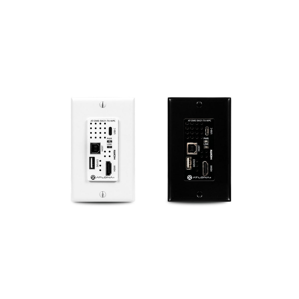 Atlona AT-OME-SW21-TX-WPC Wallplate HDBaseT Transmitter with USB-C and HDMI Inputs Plus USB Hub