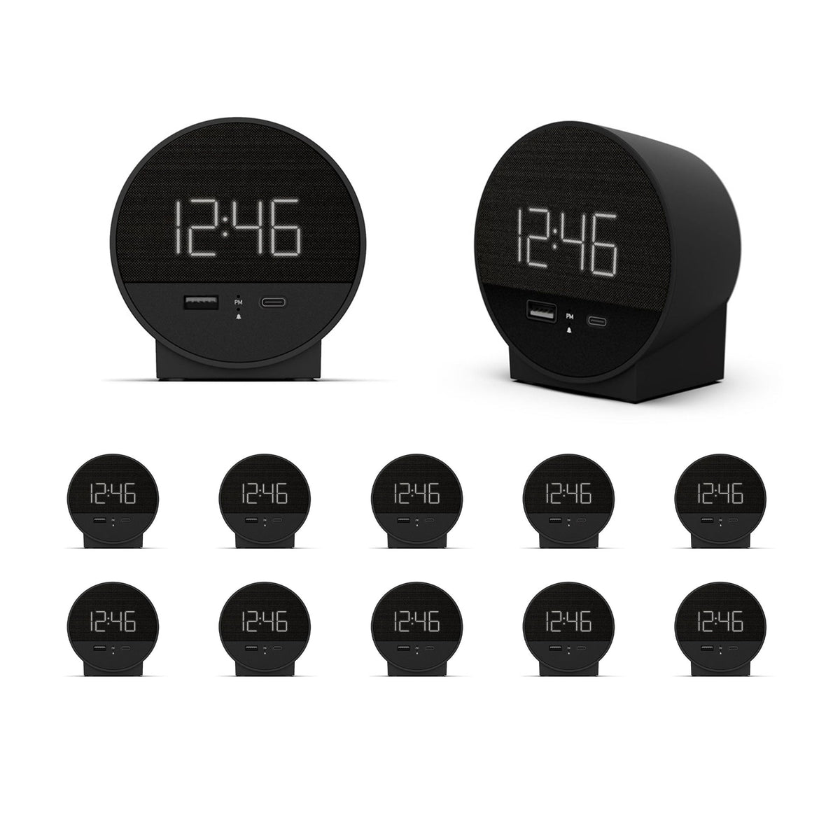 Nonstop NSO2-BK Hotel Alarm Clock with USB-C and USB-A Charging Multi Pack Options Available - 10 Units