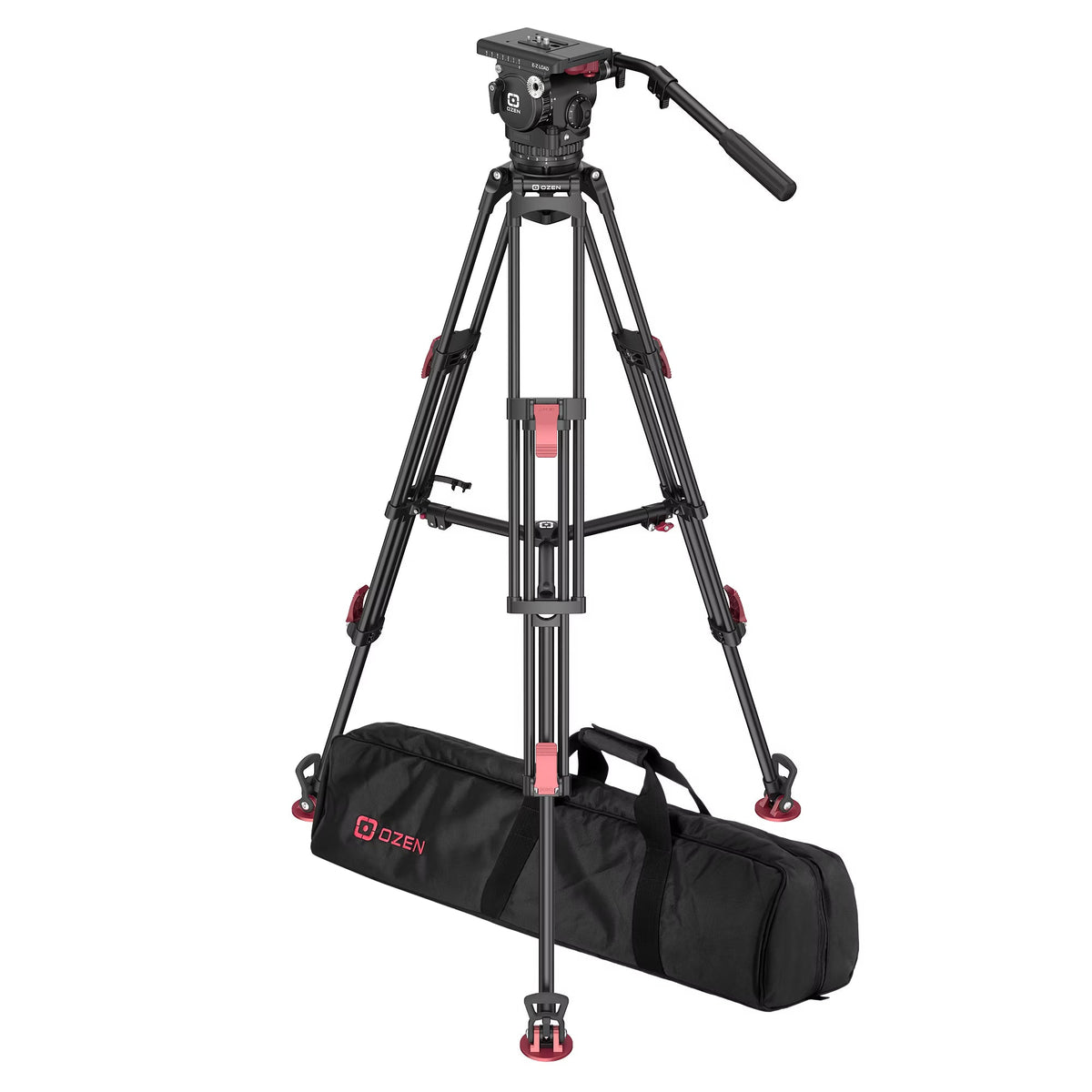 OZEN 12AL2 Tripod System with AGILE 12 100mm Fluid Head, TR-100AL2 Aluminum Tripod, and Soft Case