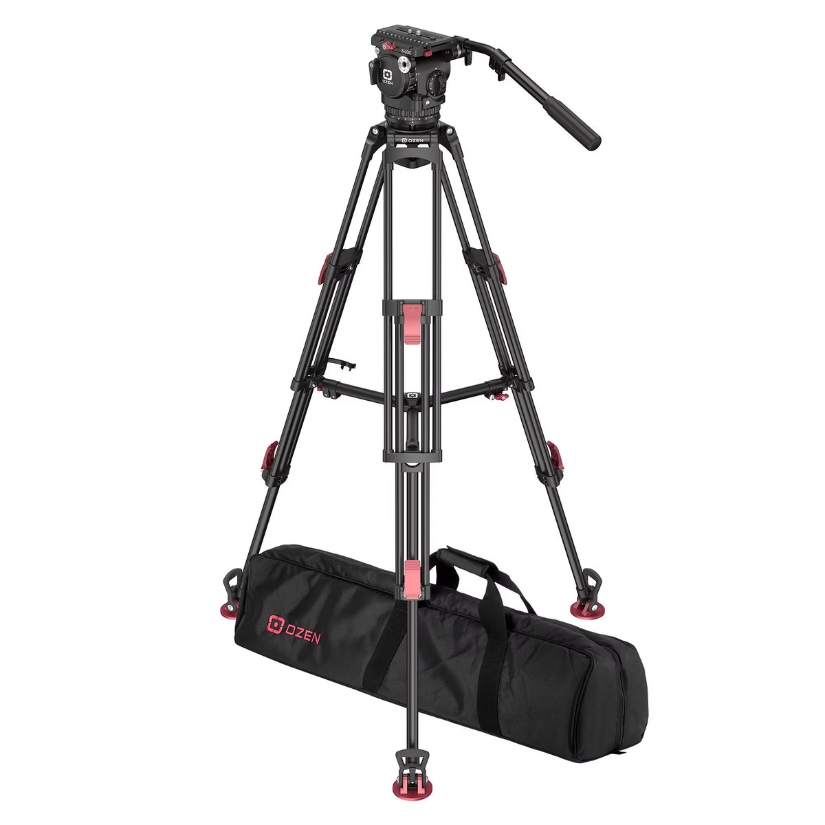 OZEN 12AL2S Tripod System with AGILE 12S S-LOC 100mm Fluid Head, TR-100AL2 Aluminum Tripod with MLS100, and Soft Case