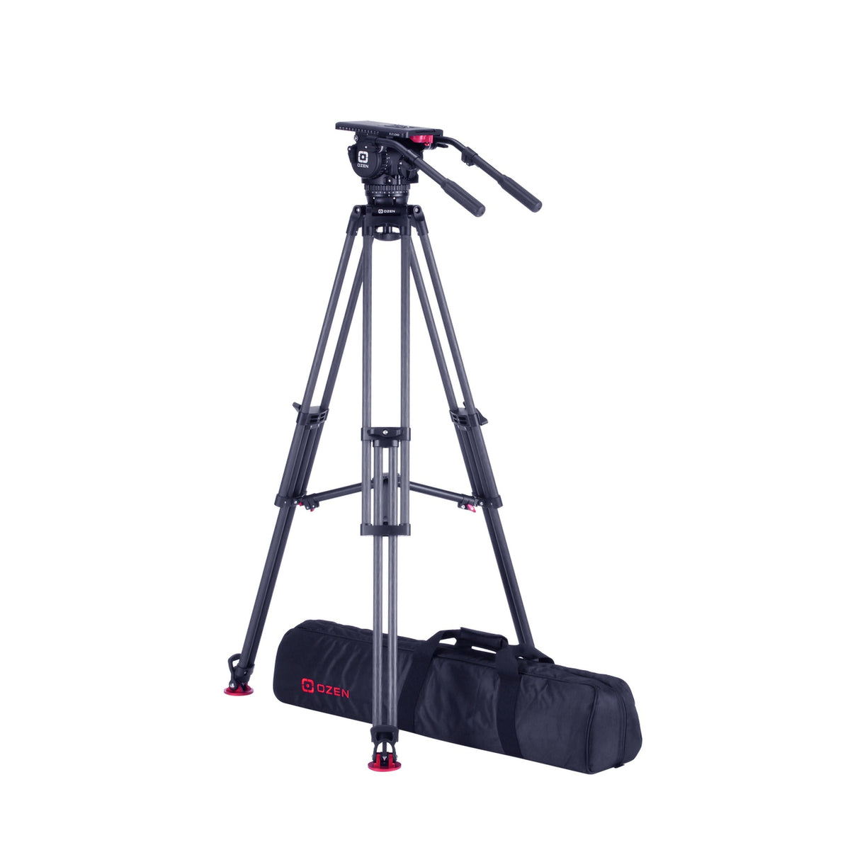 OZEN 18CF1HD Tripod System with AGILE 18 E-Z LOAD 100mm Fluid Head, TR-100CF1HD 2-Stage Heavy-Duty Carbon Fiber Tripod, and Soft Case