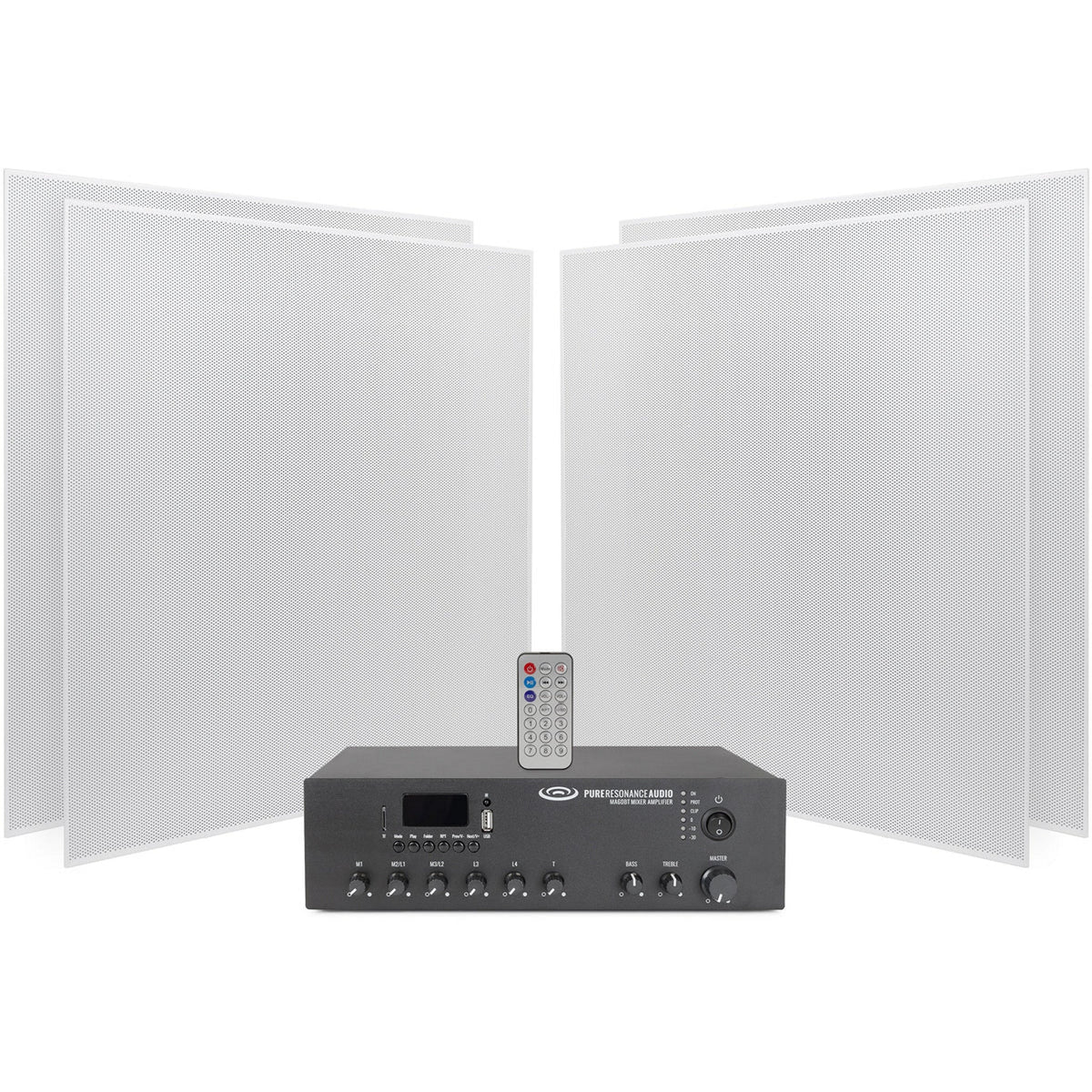 Pure Resonance Audio Background Music System with (4)SP8 Ceiling Tile Speakers and MA60BT Bluetooth Mixer Amplifier
