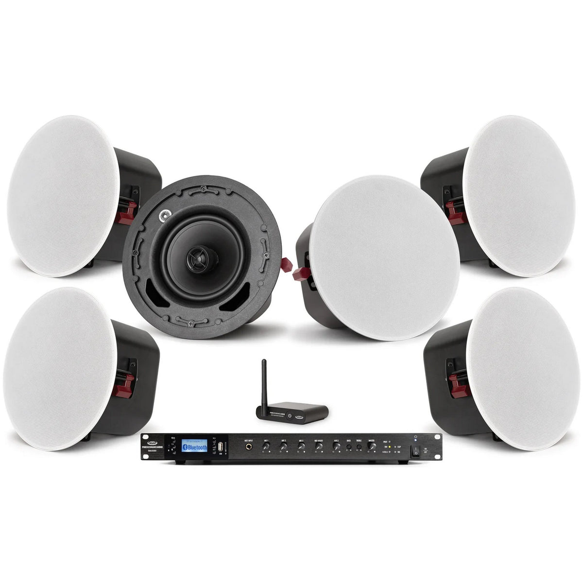 Pure Resonance Audio Background Audio System with (6)C6 Ceiling Speakers, RMA350BT Mixer Amplifier and BTR1 Bluetooth Receiver