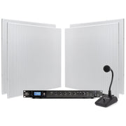 Pure Resonance Audio Paging Sound System with (6) SP8 Drop Tile Ceiling Speakers, RMA120BT Rack Mount Bluetooth Mixer Amplifier, and PTT1 Push-to-Talk Microphone