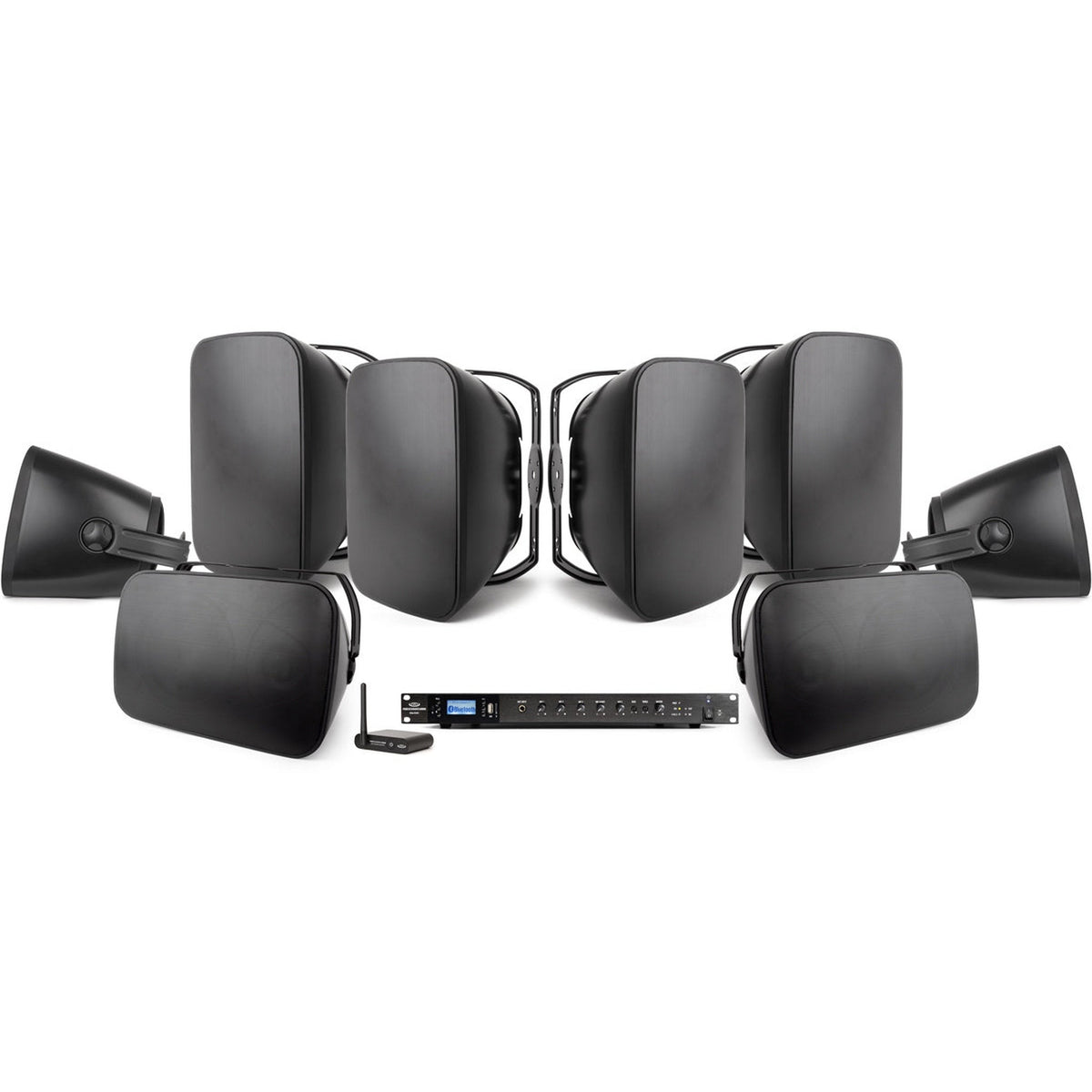 Pure Resonance Audio Fitness Center Sound System with (8) S8.1 Outdoor Speakers, and RMA350BT Amplifier