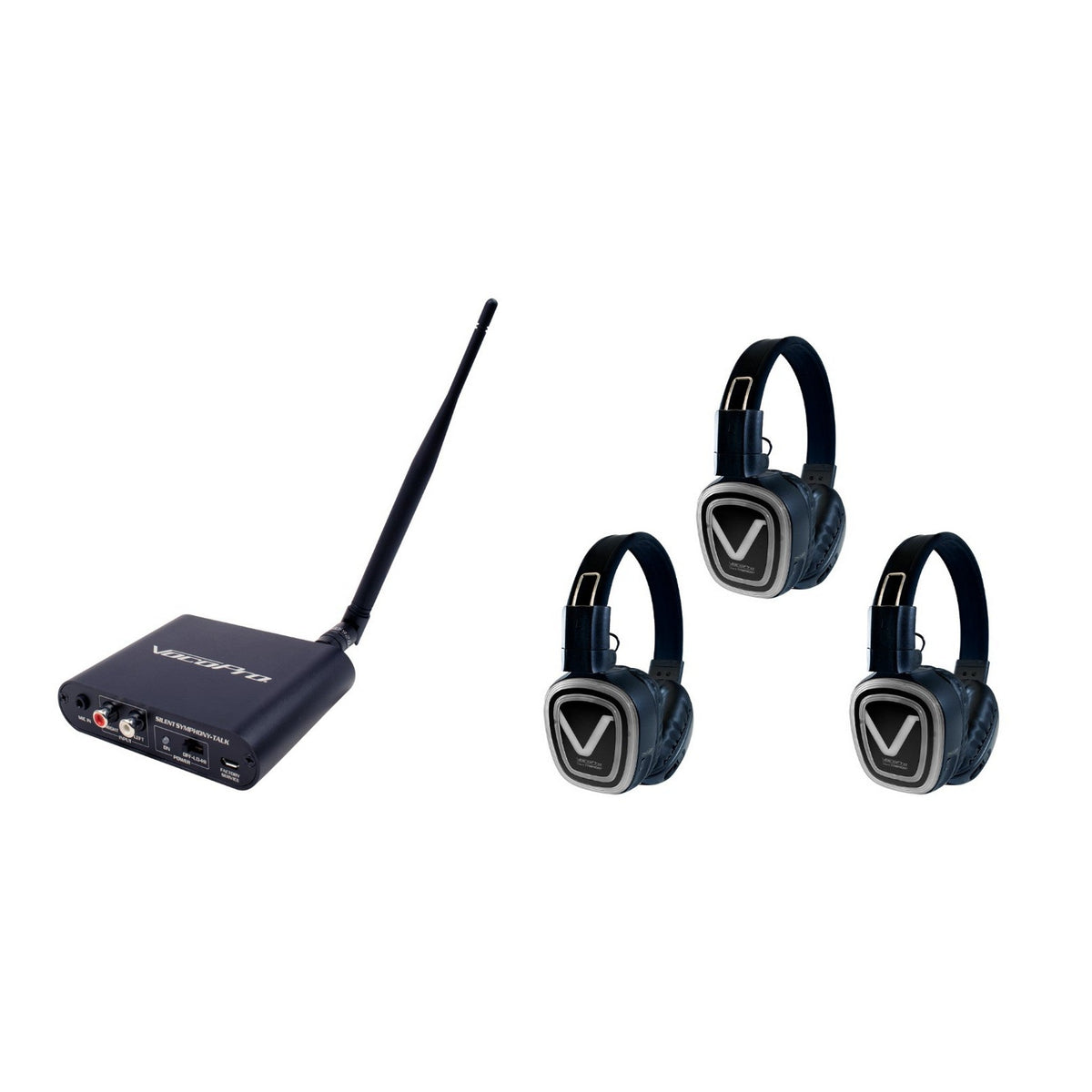 VocoPro SILENT-DISCO-PRO Long-Range System with Transmitters/ Headphones - 1 Transmitter/3 Headphone Receivers