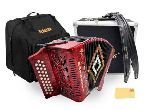 Rossetti 3112 31-Button 12-Bass Diatonic Accordion, Key of GCF - Red w/ Hard Case