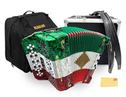 Rossetti 3412 34-Button 12-Bass Diatonic Accordion, Key of GCF - Italian Flag Tricolor w/ Hard Case