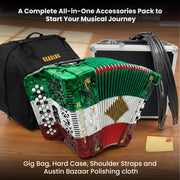 Rossetti 3412 34-Button 12-Bass Diatonic Accordion, Key of GCF - Italian Flag Tricolor w/ Hard Case
