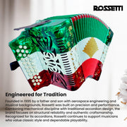 Rossetti 3112 31-Button 12-Bass Diatonic Accordion, Key of GCF - Italian Flag Tricolor w/ Hard Case