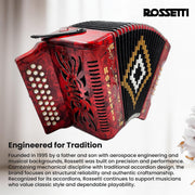 Rossetti 3112 31-Button 12-Bass Diatonic Accordion, Key of GCF - Red w/ Hard Case