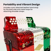 Rossetti 3112 31-Button 12-Bass Diatonic Accordion, Key of GCF - Italian Flag Tricolor w/ Hard Case