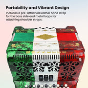 Rossetti 3412 34-Button 12-Bass Diatonic Accordion, Key of GCF - Italian Flag Tricolor w/ Hard Case