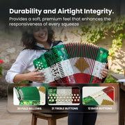 Rossetti 3112 31-Button 12-Bass Diatonic Accordion, Key of GCF - Italian Flag Tricolor w/ Hard Case