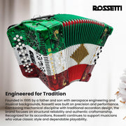 Rossetti 3412 34-Button 12-Bass Diatonic Accordion, Key of GCF - Italian Flag Tricolor w/ Hard Case