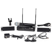 Pure Resonance Audio School Sound System with Dual A115 15-Inch Bluetooth Loudspeakers, MX9 9-Channel Mixer, WMS1-HH Wireless Microphone, and PTT1 Gooseneck Microphone