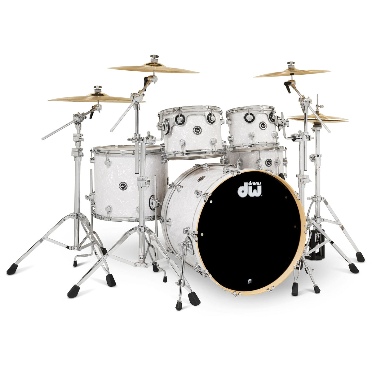 Drum Workshop DWe 5-Piece Drum Kit Bundle - White Marine Pearl Finish Ply